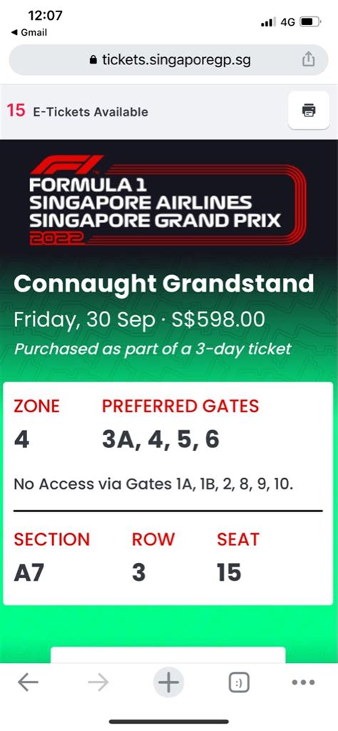 F1 Connaught Grandstand 3 Day Singapore Grand Prix Tickets And Vouchers