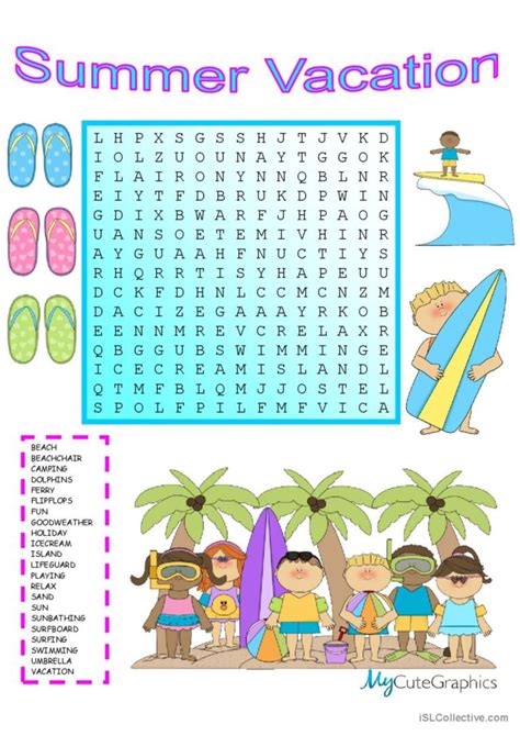 Summer Vacation Wordsearch With Key English Esl Worksheets Pdf And Doc
