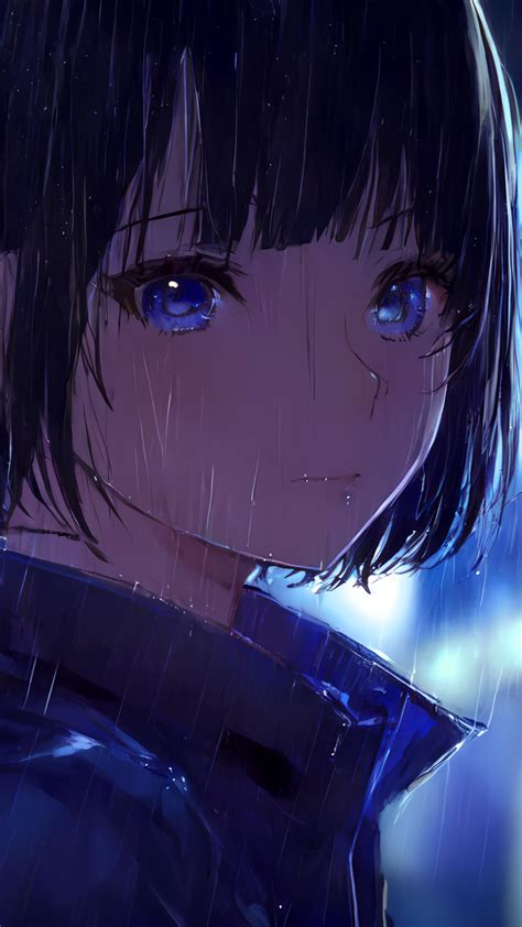 Download Wallpaper 2160x3840 Girl Eyes Rain Anime Samsung Galaxy S4