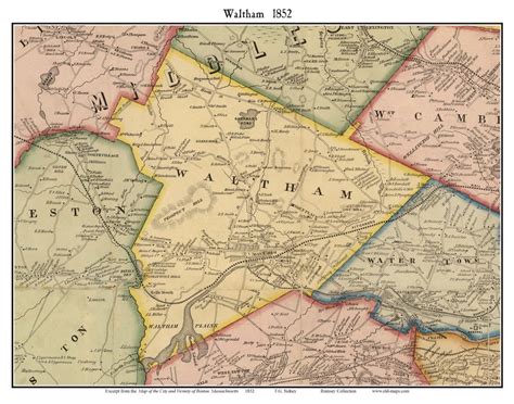 Waltham Massachusetts 1852 Old Town Map Custom Print Boston Vicinity Old Maps