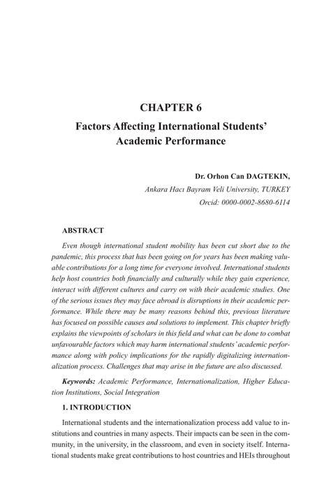 Pdf Factors Affecting International Students Academic Performance