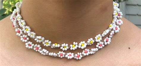 Handmade Beaded Daisy Chain Necklace Seed Bead Necklace Etsy