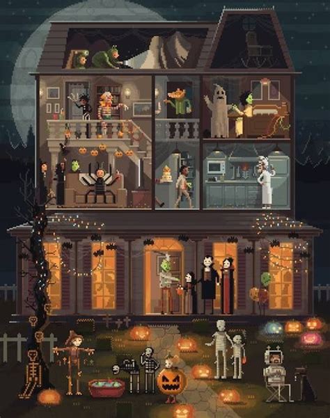 Haunted House Pixel Halloween Art Pixel Art Illustration Art