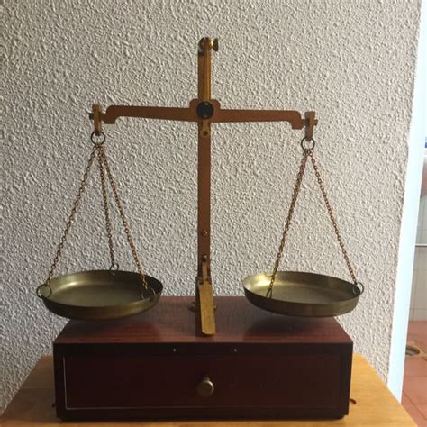 Vintage Brass Double Pan Balance Scale On Wooden Box Hobbies And Toys