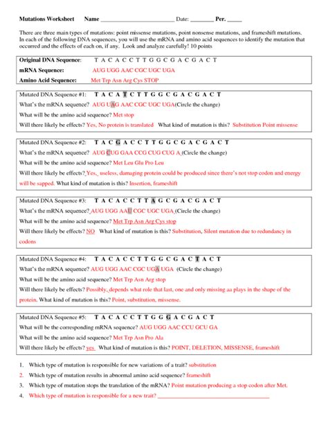 Https://tommynaija.com/worksheet/genetic Mutation Worksheet Answers