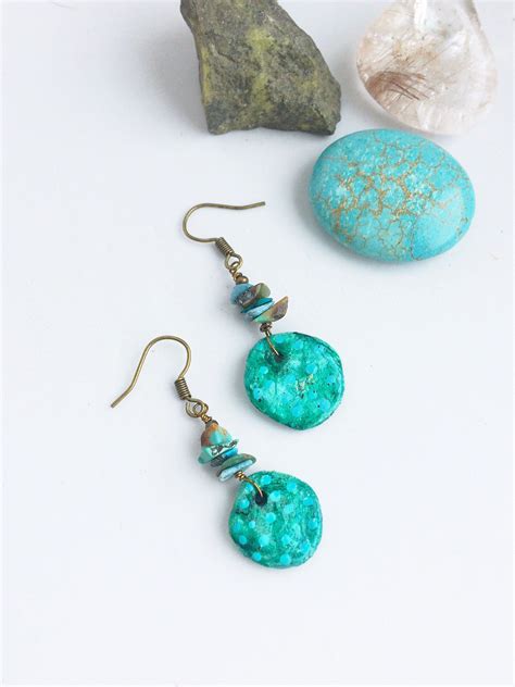 Unique Fun Art Drop Earrings With Turquoise Gemstone Unusual Etsy