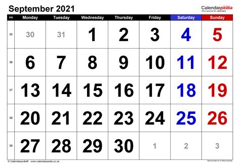 Calendar September 2021 Uk With Excel Word And Pdf Templates