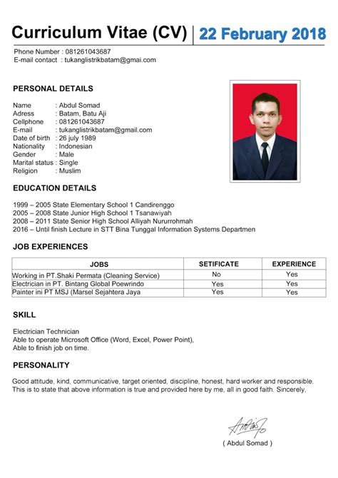 Contoh Daftar Riwayat Hidup Lamaran Kerja Yang Baik Dan Benar Gawe CV