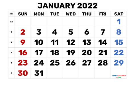 Blank January 2022 Calendar