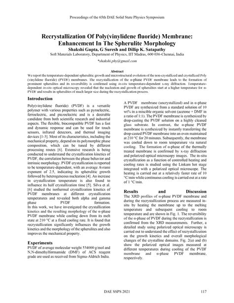 Pdf Recrystallization Of Polyvinylidene Fluoride Membrane Enhancement In The Spherulite