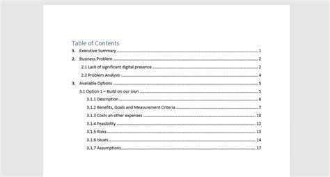 7 table of contents properties. Example for Table of Contents