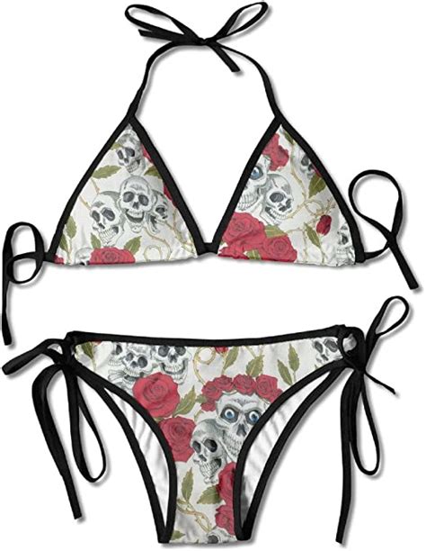 Womens Beach Wear Bikini Sets Red Rose And Skull Swimsuits Sports And Outdoors