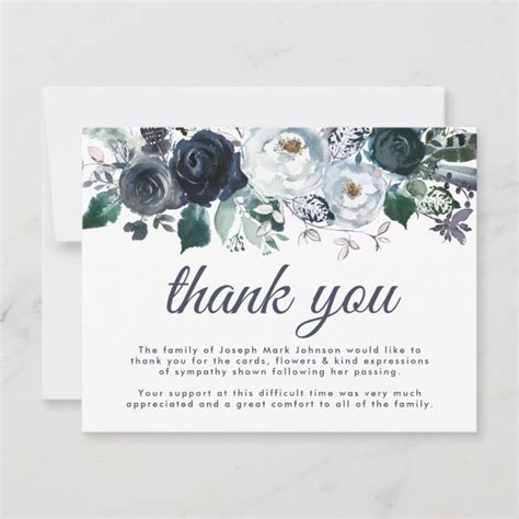 Funeral Thank You Note Bereavement Blue Floral