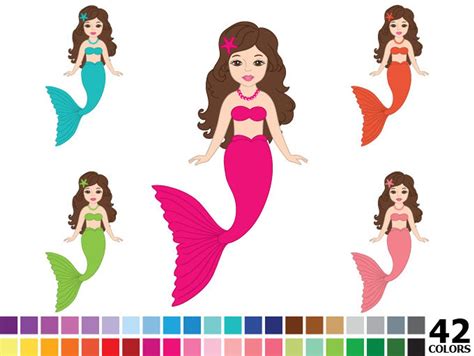 Rainbow Mermaid Clipart Digital Vector Colorful Mermaids Etsy