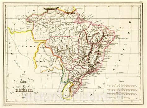 Historic Map Brazil 1837 Bresil Vintage Wall Art Vintage Wall