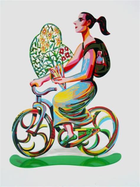 Metal Sculpture Flower Girl Cyclist Metal Modern Sculpture Rider With