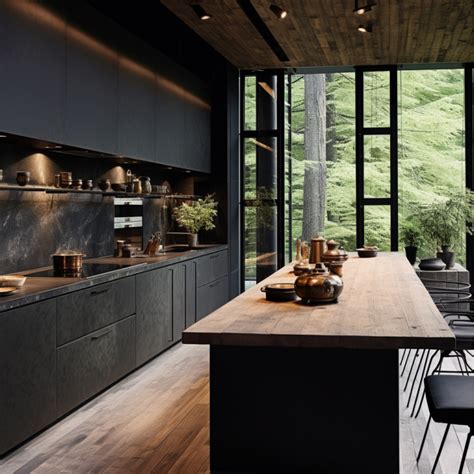 Modern And Organic Blend With Modern Black Kitchen Cabinets Parlun