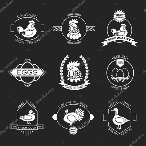 Set Of Poultry Farm Logo Emblem Chicken Turkey Goose Duck — Stock