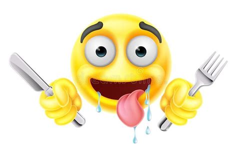 Drooling Hungry Emoticon Knife Fork Cartoon Face Stock Illustration In