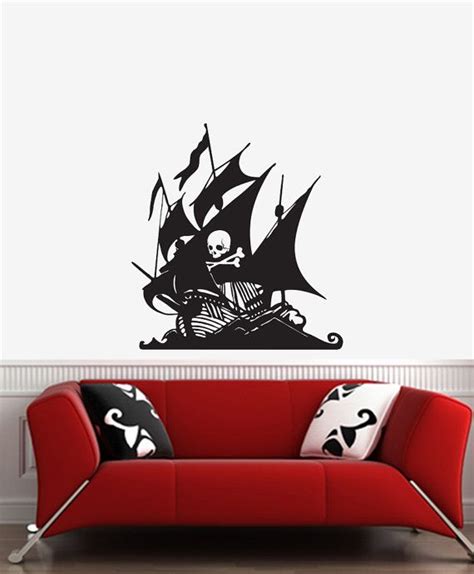 Wall Pirate Ship W Skull And Crossbones Vinyl Decal For Etsy Wall