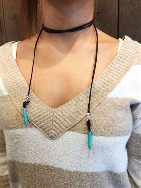 Boho Style Wrap Lariat Turquoise Choker Necklace Black Brown Gray