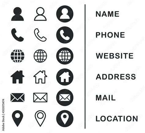Company Connection Business Card Icon Set Phone Name Website