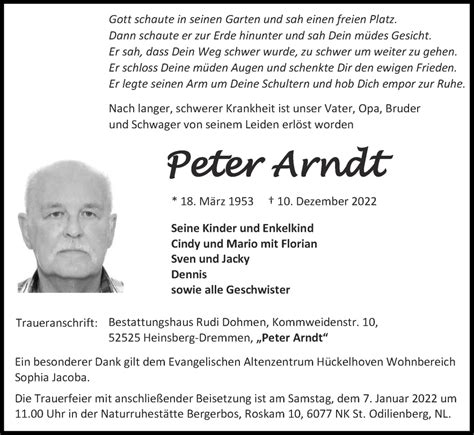 Traueranzeigen Von Peter Arndt Aachen Gedenkt