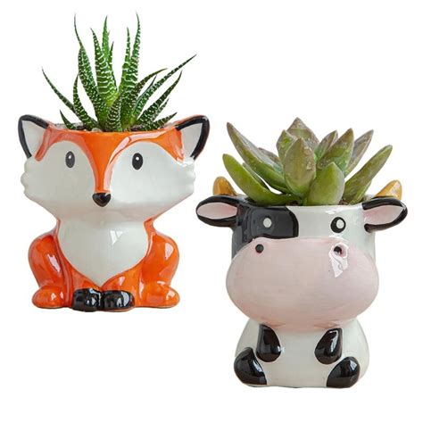 Nordic New Style Ceramic Animal Flower Pot Cartoon Zebra Sheep Cow Head