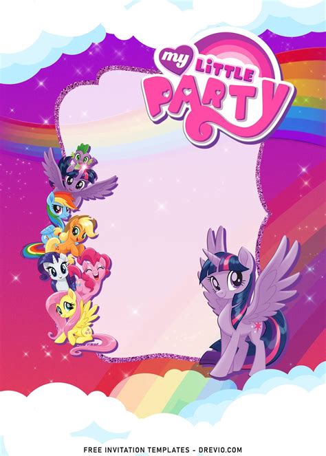 Awesome 9 Sparkling Glitter My Little Pony Birthday Invitation