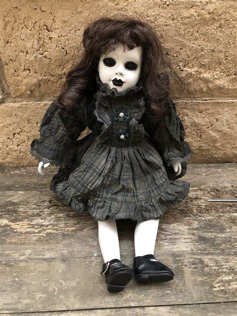 Ooak Sitting Black Eye Mourning Creepy Horror Doll Art By Christie