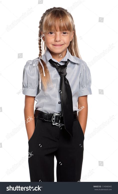 Happy Little Girl School Uniform Hands Stock Photo 114946945 Shutterstock