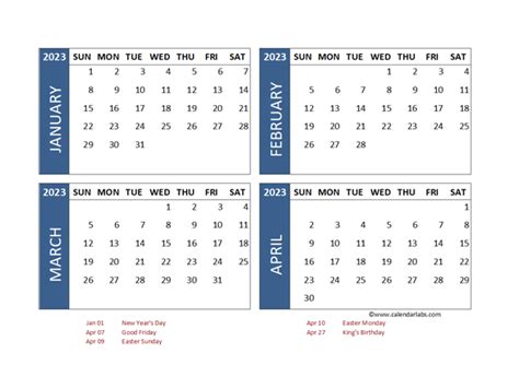 2023 Four Month Calendar With Netherlands Holidays Free Printable