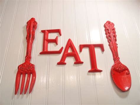 Let your kitchen ooze some style with the below enchanting kitchen wall decor ideas that range from chic to vintage, metallic to earthy, colorful to monochrome and more! Spoon and Fork Wall Decor , Eat word sign Art , Shabby ...