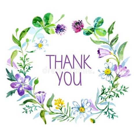 Thank You Card With Watercolor Floral Bouquet Stock Vector