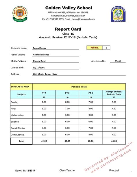 Cbse Report Card Format For Class Vi To Viii Report C