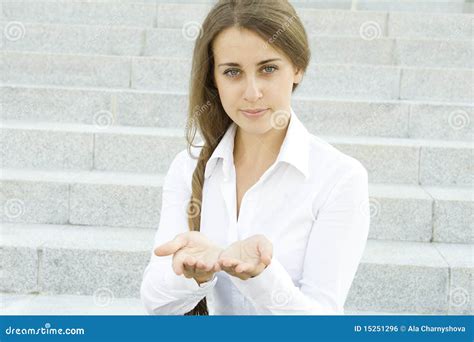 Young Woman Gesturing Stock Photo Image Of Hold Hand 15251296