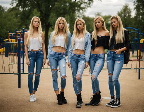 Lexica Group Of Blonde Girls In The Park Playground Distressed