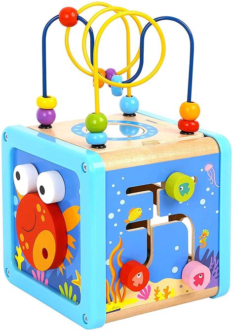 Pidoko Kids Sea Theme Activity Cube For Toddlers Wooden Toy For 18