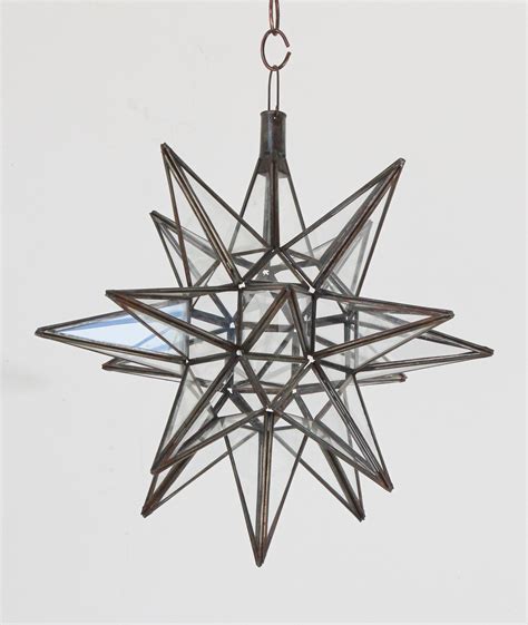 Moroccan Clear Glass And Metal Moravian Star Shape Lantern Pendant For