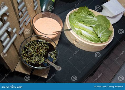 Sauces And Lettuce Garnish Stock Photo Image Of Bowls 67542826