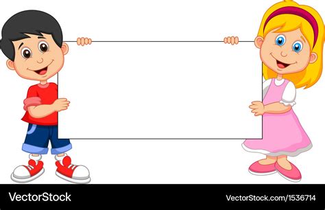 Cartoon Boy And Girl Holding Blank Sign Royalty Free Vector