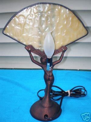 Tiffany Art Deco Nude Lady Lamp W Slag Glass Fan Shade