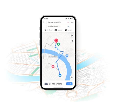 Phone Map Ui Mobile Application With Transport Location And Route