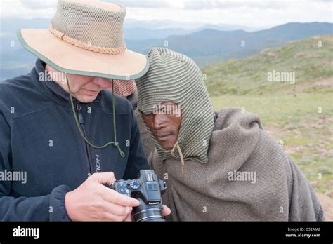 Lesotho Mokhotlong Near Sani Pass German Tourist Showing A Basotho
