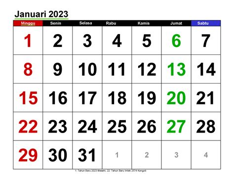 Kalender Januari 2023 Lengkap Libur Nasional