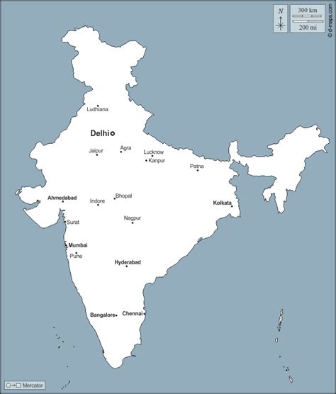 India Outline Map With Cities Images