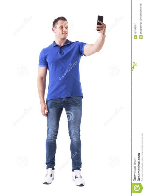 Relaxed Young Happy Man Taking Selfie Photo With Smart Phone Stock