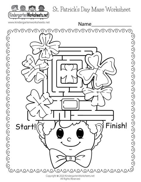 Free Printable Saint Patricks Day Maze Worksheet For Kindergarten