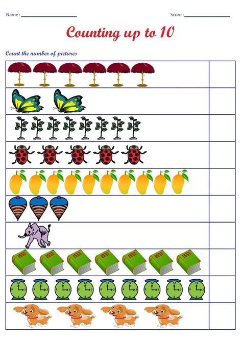 Kindergarten Counting Objects Worksheets 1 10