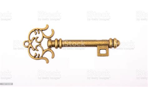 Vintage Gold Color Rustic Key Isolated On White Stock Photo Download